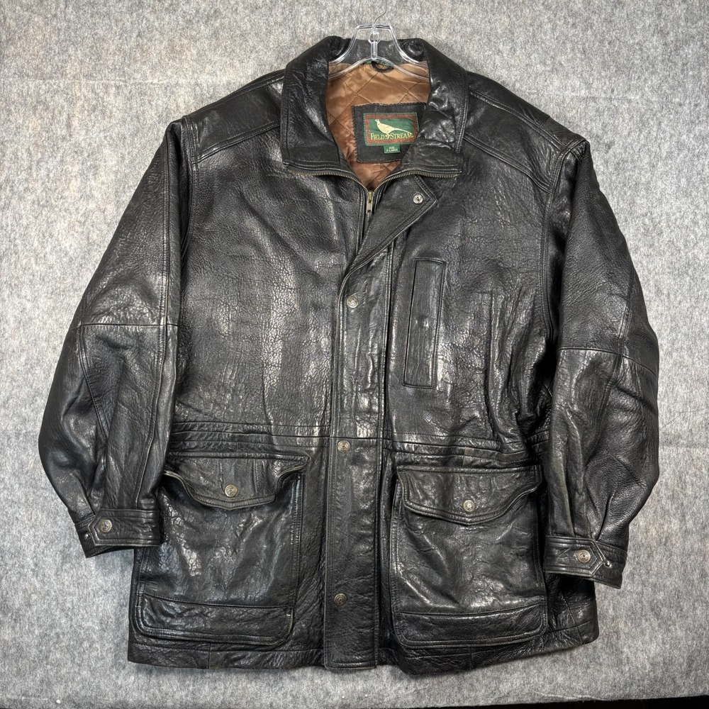 Vintage Field and Stream Leather Jacket Black Men's XL Supple Full Zip Moto - Picture 5 of 13